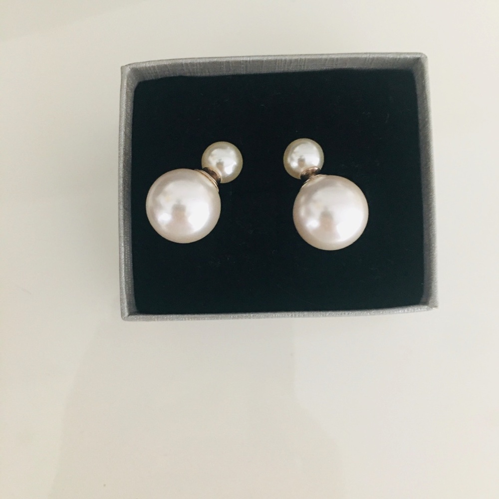 FRESHWATER WHITE ROUND PEARL DOUBLE PEARL STUDS & SILVER 925 - Picture 3 of 13